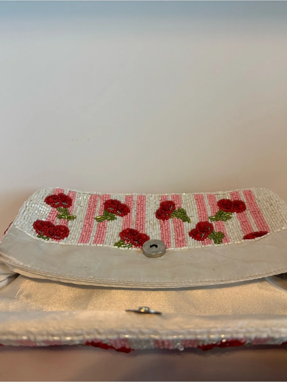 Viral Beaded Cherry Stripe Shoulder Bag in Pink and White - Picture 6 of 7